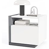 Giantex Modern Nightstand with Drawer, Minimalist Wooden Bedside Table with Open Compartment, Unique End Table with Storage f