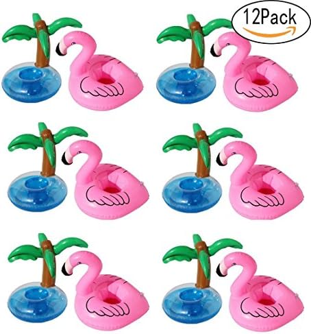 Inflatable Drink Holder, XCYT Palm Tree and Flamingo Crab Cup Holder Floats Inflatable Floating Coasters for Pool Party Water Fun (12pcs Tree&amp;Flamingo)