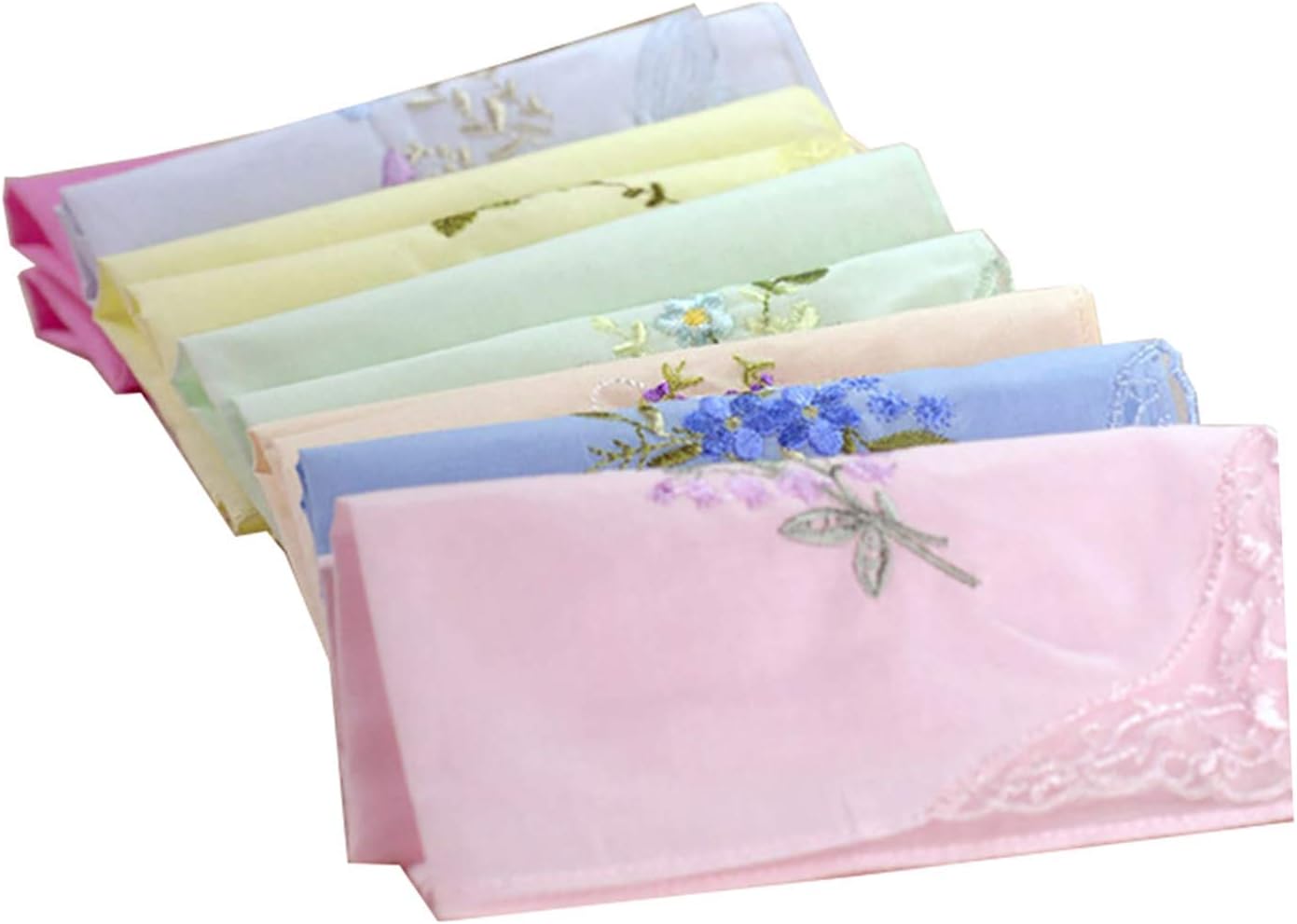 Womens Beautiful Cotton Solid Embrodery Handkerchief Wendding Party Fabric Hanky 6 pcs