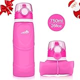 Mansov Water Bottle Silicone Leak Proof Collapsible Sports Water Bottle 26floz BPA Free Drinking Water Kettle for Outdoor Hiking Camping Running Traveling Rose