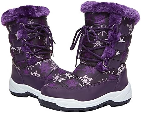 DALISHI Girls Little/Big Kids Snow Boots Waterproof Nylon Winter Snow Boots Sneakers Outdoor Non Slip With Faux Fur Warm Stylish Shoes White/Purple(3.5M, Purple)