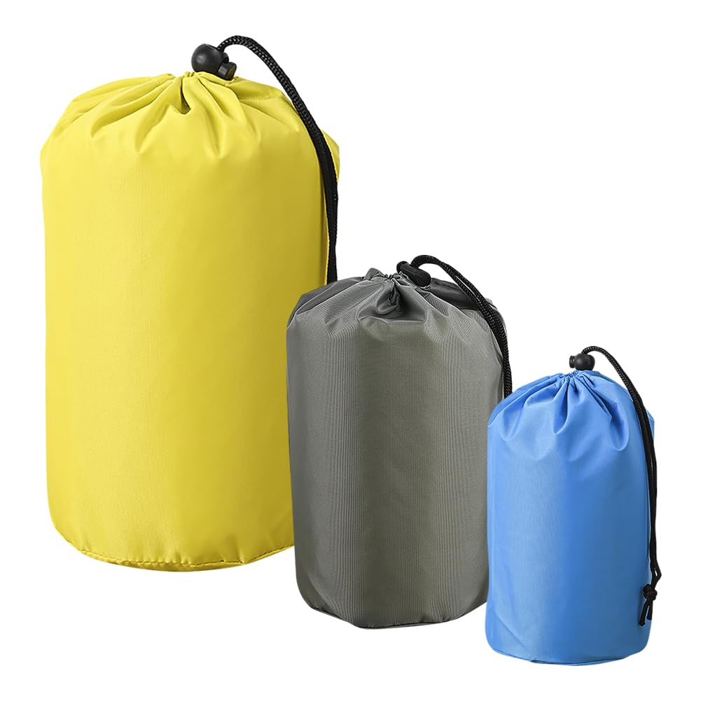 JIHUOO 3 Pcs Nylon Drawstring Stuff Sacks Ultra Lightweight Dry Bags Outdoor Compression Bags Lightweight Dry Sacks Sleeping Bag Storage Sacks Waterproof Sleeping Bag Covers