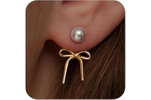 Risamil 14K Gold Plated/Silver Earrings for Women Trendy, Dainty Bow Earrings for Women Cute Pearl Huggie Earring Hoops Twist Rope Bow Stud Pearl Dangle Cubic Zirconia Earrings Jewelry Gifts