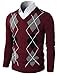 Mens Casual Slim fit V-Neck Long Sleeve Argyle Pullover Sweater