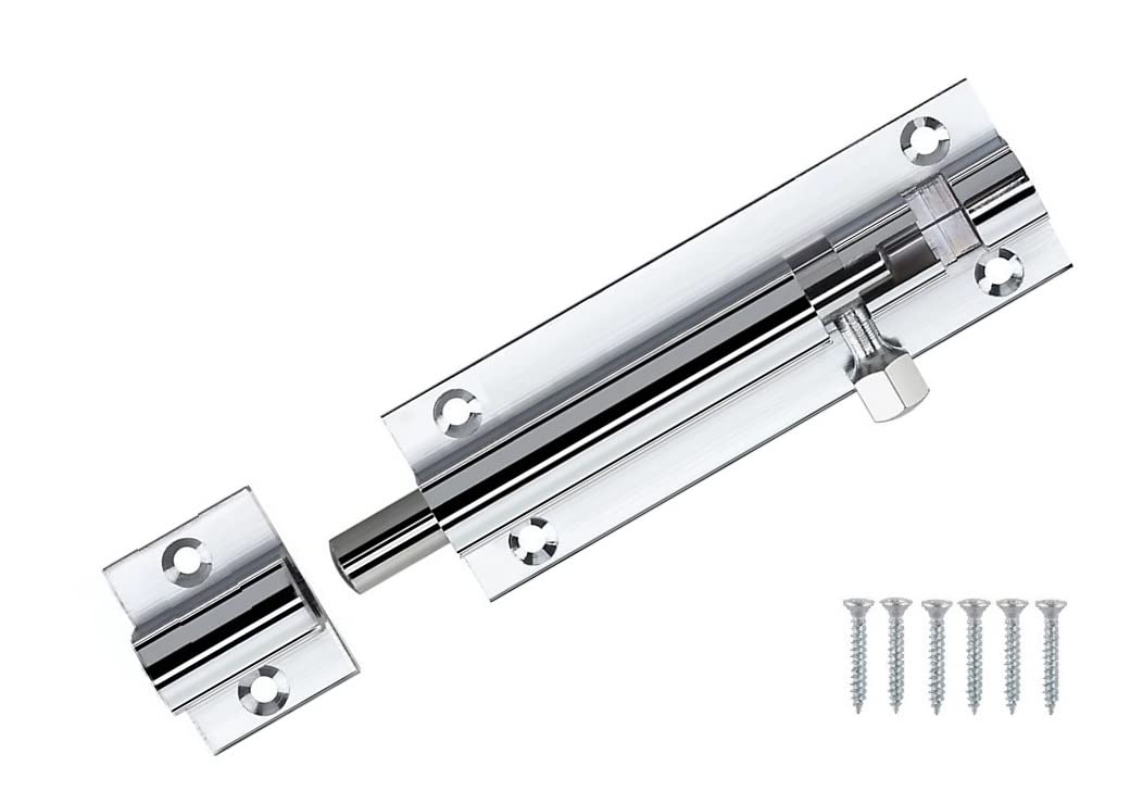 TERF® Door Bolt Polished Chrome Barrel Slide Lock 100mm [4''] Door Latch with Screws Ideal for Internal and External Doors Locks for Bedroom Bathroom Toilet Shed Gate Cupboards and Cabinets - 100mm