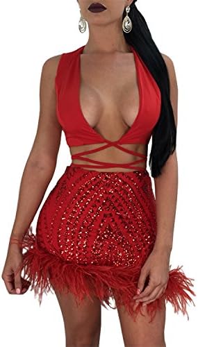 Robert Reyna Elegant Women's Summer Sequin Wool Knit Suit Sexy Nightclub Dress,red,S