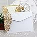 NATURE WORSHIP 50-Pcs Exquisite Carving Wedding Invitation Kits with Silk Ribbon, Gold