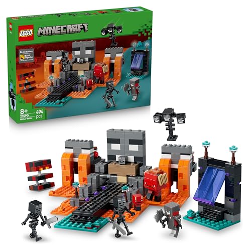 LEGO Minecraft Battaglia Contro il Wither - Giocattolo Interattivo con Guerriero Crimson, Strider, Cubo di Magma e 2 Figure di Scheletri Wither - Regalo per Gamer, Bambini e Bambine da 8 Anni - 21590