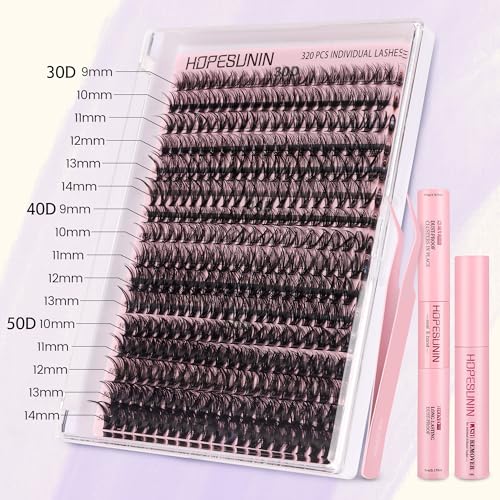 Kit De Extensión De Pestañas,Pestañas Postizas Kit Completo, Mezcla 30D 40D 50D Con Unión Y Sellado De Pestañas De Sujeción Fuerte, 1 Con 320 Pestañas Individuales, Pinzas De Pestañas En Racimo