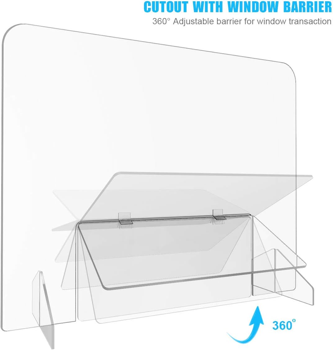 Sneeze Guard - Portable Counter Shield |Protective, Freestanding Barrier for Reducing Germ Transfer | Acrylic Plexiglass Countertop | Stand with Transaction Window Acrylic | 32" Wide x 24" Tall : Office Products