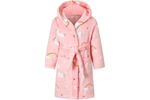 RUOGU Kids Bathrobe Hooded Plush Fleece Robe for Girls Boys
