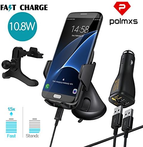 Polmxs C8 Fast Wireless Car Charger-Qi Fast Charging Pad, Mobile Phone Charging Dock, Wireless Charger with Air Vent Holder & Suction Cup Car Mount for iPhone8/iPhone X/8Plus SAMSUNG Galaxy S8