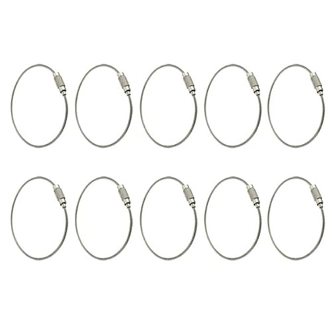 AKORD Draht Schlüsselbund Kabel mit Schlüsselanhänger Twist Fass, Edelstahl, silberfarben, 10 Stück