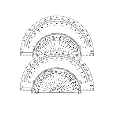 Math Protractors Plastic Protractor 180 Degrees, Clear, (2 Pack-4 in and 2 Pack-6 in)