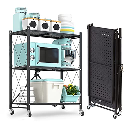 MYDENIMSKY 3Tier Storage Shelves, Metal Storage Shelves Rack, Foldable Shelving Units with