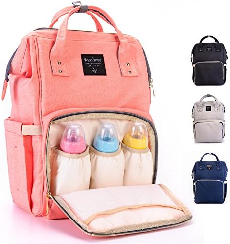 Diaper Bag Travel Backpack, Multi Function Waterproof Nappy Bags for Baby Care, Stylish Mommy Diaper Organizer, Large Capacity with Insulated Pockets, (Size: 16"11"8",Pink)