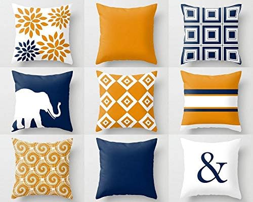 EstherBur87 Throw Pillow Covers Navy Orange Pillow Couch Cushion Blue Orange Decor Home Decor Living Room Pillow Elephant Decor Geometric Pillow