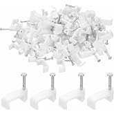 HARFINGTON 100pcs Cable Clips 12mm Half Clamp J-Hook with Nail Square Single Nail in Cable Wire Clips on Wall for RG6 RG59 CAT6 RJ45 Ethernet Tacks Coax Pex Tubing Pipe Support, White