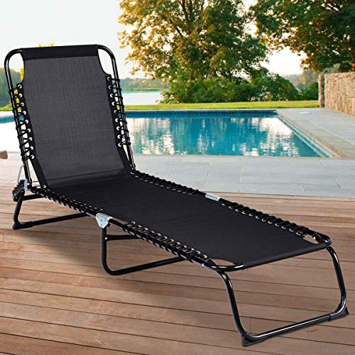 GYMAX Patio Chaise Lounge, Folding Beach Chair with 3Position