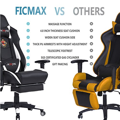 Ficmax Massage Gaming Chair Reclining Computer Gaming Chair with