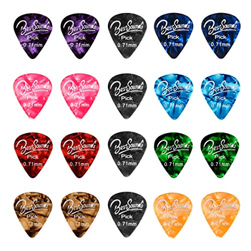 BestSounds Assorted Celluloid Guitar Picks - Unique Guitar Gift For Bass, Electric & Acoustic Guitars (Medium Sized (0.71mm), 100 Pack)