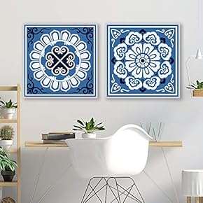 2 Piece Canvas Wall Art for Living Room Bedroom Home Artwork Ethnic Style Pattern Paintings Ready to Hang - 12"x12" x 2 Panels