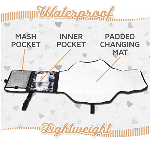 Portable Diaper Changing Pad Clutch, Travel Changer Kit for Baby and Infant with Extra Long Mat by Pantheon, Holds Diapers and Wipes