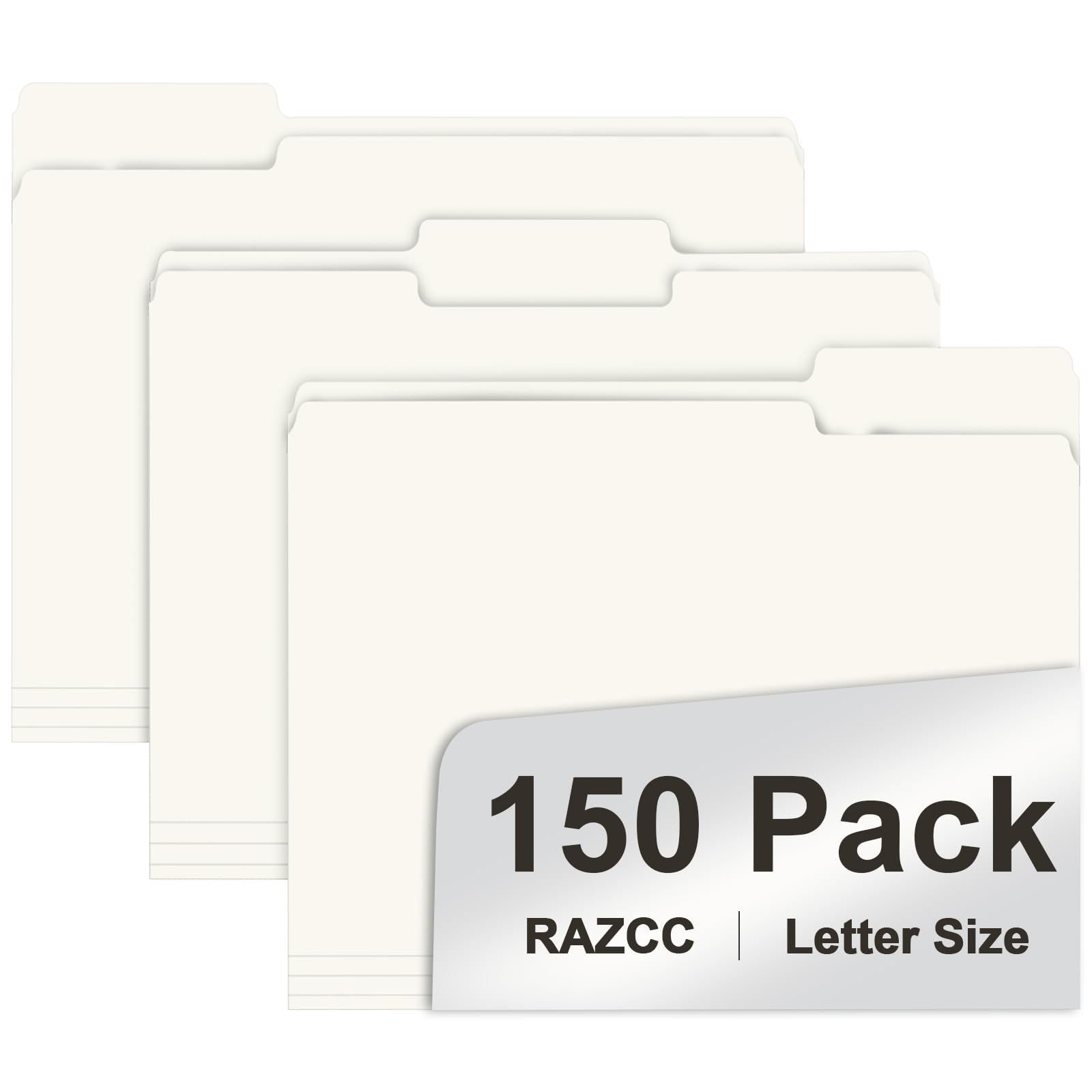 File Folder, RAZCC 150 Pack 1/3 Cut Tab File Folders Letter Size, Folders for Dcouments, Folders with Tab Great for Organizing and Easy File Storage, White Image