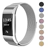 SWEES Metal Bands Compatible Fitbit Charge 2, Milanese Stainless Steel Metal Magnetic Replacement Wristband Small & Large (5.5