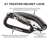 Motorcycle Helmet Lock & Cable. Sleek Black Tough Combination PIN Locking Carabiner Device Secures Your Motorbike, Bicycle or Scooter Crash Hat (and Jacket) to Your Bike.