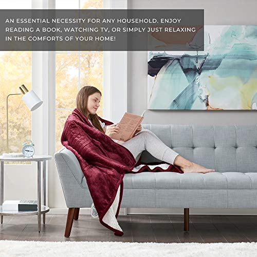 MP2 Heated Electric Sherpa Throw Blanket with 3 Heat Settings and 2 - Hour Auto Shut Off 50" x 60" Red