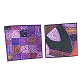 Mogul 2 Ethnic Pillow cases Purple Patchwork Sequin Thread Toss Cushion Covers India