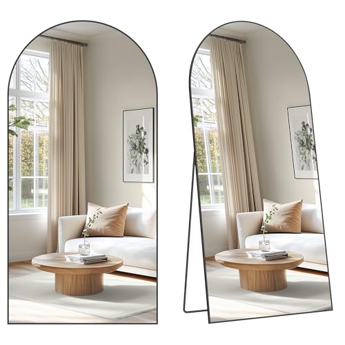 SONGMICS Ganzkörperspiegel, 198 x 89 cm, Bogen-Standspiegel, Rahmen aus Aluminiumlegierung, Hartglas, für Schlafzimmer, Wohnzimmer, Garderobe, Mattsch