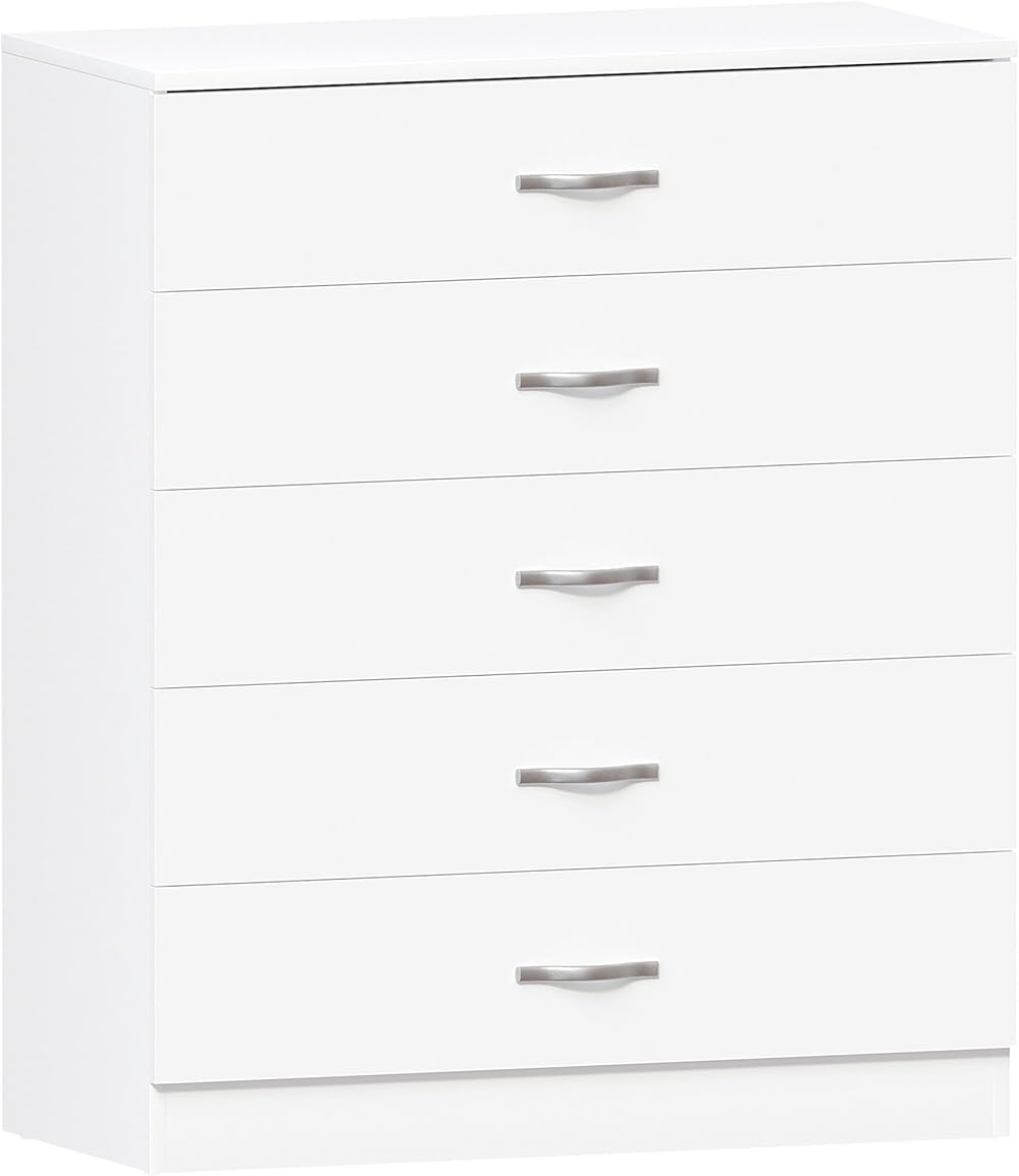 Vida Designs Riano 5 Drawer Chest White MDF Chipboard with Metal Handles