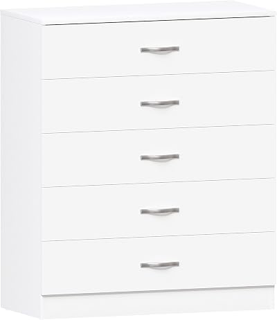 Vida Designs Riano 5 Drawer Chest White MDF Chipboard with Metal Handles