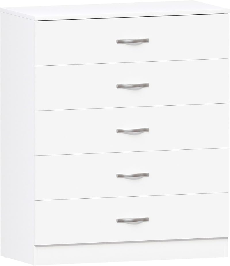 Vida Designs Riano 5 Drawer Chest White MDF Chipboard with Metal Handles