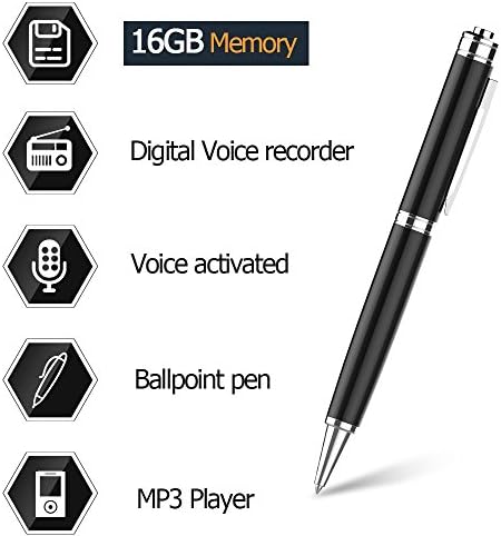 16GB Digital Voice Recorder Pen by Aiworth,Voice Activated Recorder for Lectures Sound Audio Recorder Dictaphone Tape Recorder Recording Device with Playback MP3 Pen Perfect for Meetings (Black)