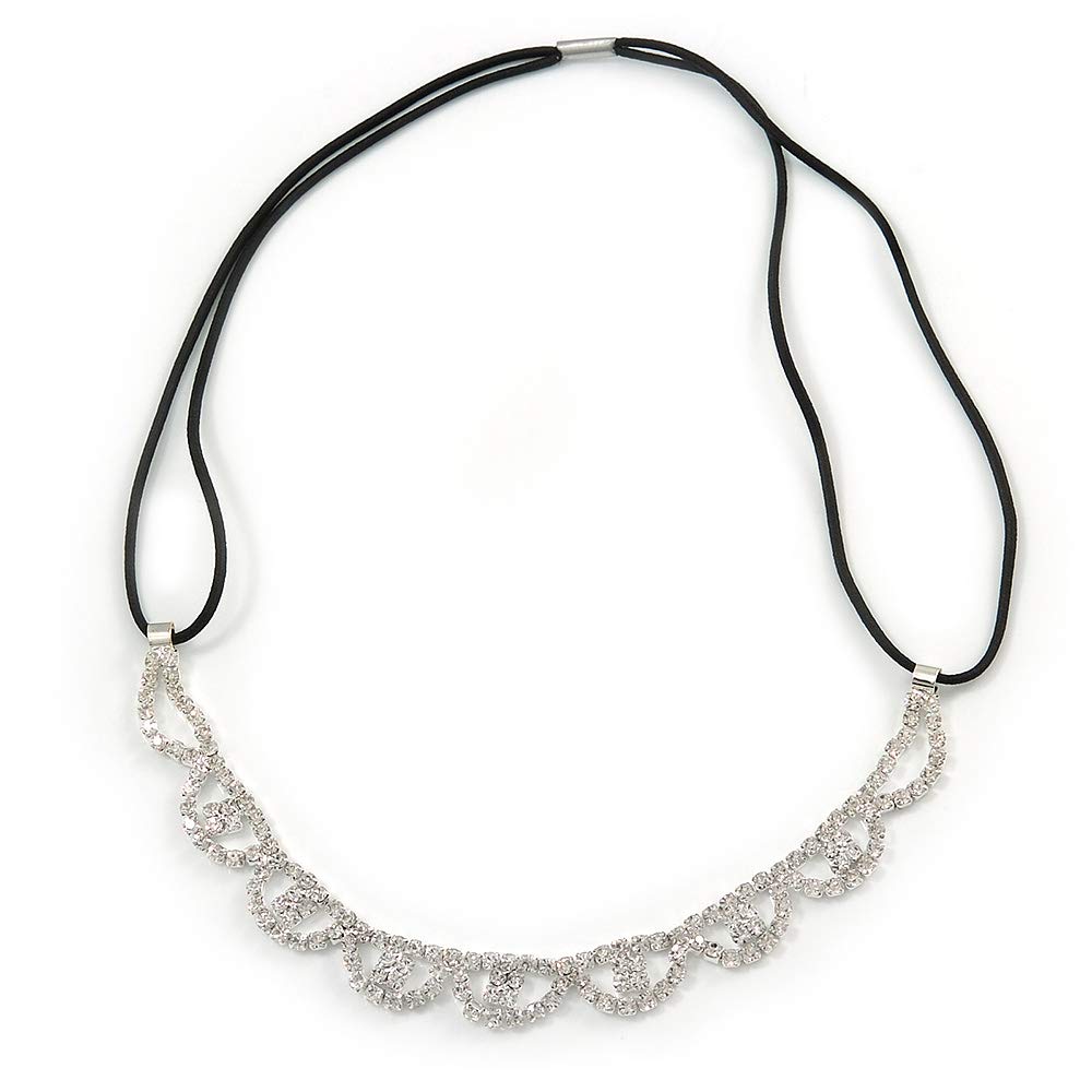 Fancy Pattern Clear Crystal Elastic Hair Band/Elastic Band/Headband - 50cm L (not stretched)