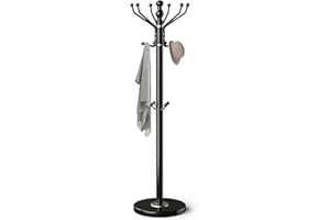 OIRUMIE Coat Rack with Natural Marble Base, Metal Freestanding Coat Rack with 16 Hooks, Sturdy Coat Rack Stand for Hanging Scarf, Bag, Jacket, Coat Hall Tree Hanger Holder Stand