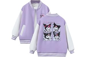 Satdflie Anime Ku-romi Varsity Jacket for Girls Cartoon Printed Letterman Bomber Jacket Lightweight Button Down Baseball Coat