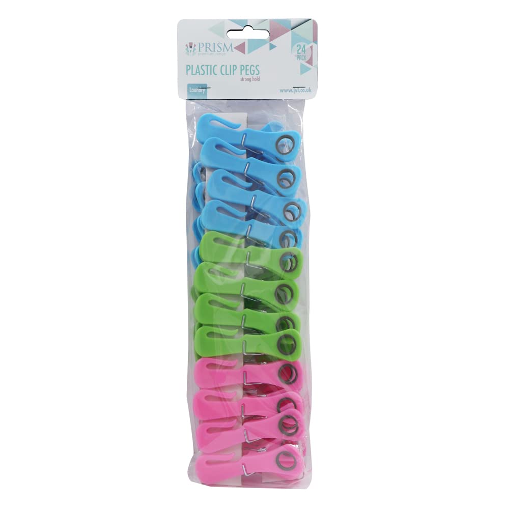 JVL Prism Plastic Clip Pegs with Hooks, Pack of 24