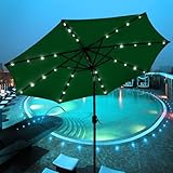 9 Ft Outdoor Tilt Umbrella with Solar LED Lights (green)