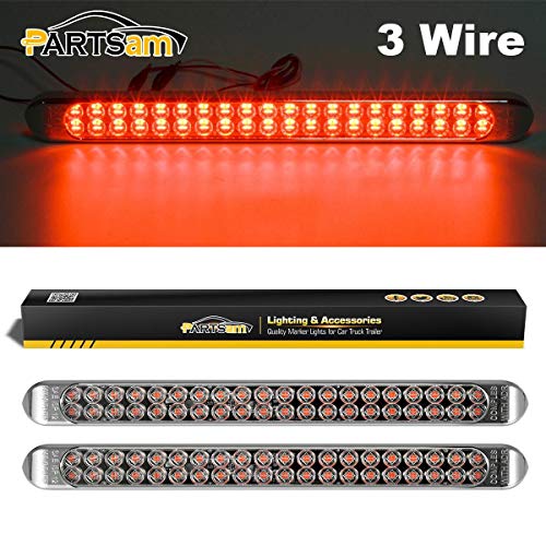 Partsam 2Pcs 17 Inch Red Led Truck Trailer Tail Light Bar 40 LED Clear Lens, Clear Red 17″ Sealed LED Waterproof Stop Turn Tail Brake S/T/T Marker Identification 3RD Third Brake Light Bar