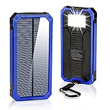 Solar Chargers 15000mAh, GRDE Portable Dual USB Solar Battery Charger External Battery Pack Phone Charger Power Bank with Flashlight for Smartphones Tablet Camera (Blue)
