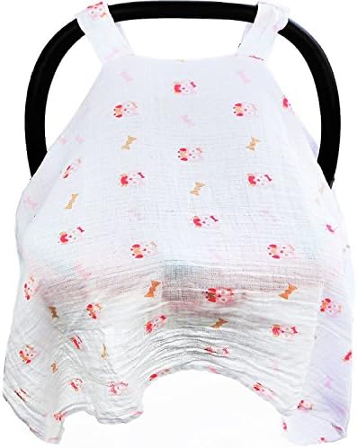 Baby Car Seat Covers To Protect From Sun, Bugs &amp; Dust. XL Soft Muslin Cotton Canopy Pink For Girls. Perfect For Summer Time For Baby Girl. Fits Most Car Seats.