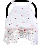 Baby Car Seat Covers To Protect From Bugs & Dust. XL Soft Muslin Cotton Canopy Pink For Girls