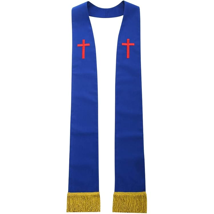 thumbnail image 2 of 2 Pcs White Embroidery Wedding Pastor Stole With Cross Clergy Church Choir 2 of 13