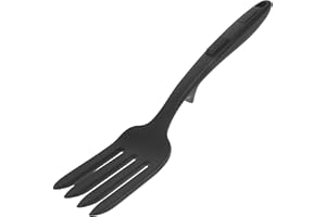 FRCOLOR Silicone Pasta Server Fork, Non-Stick Cooking Utensil, 11.61 Inch Black Blending Fork Kitchen Tool for Mixing and Ser