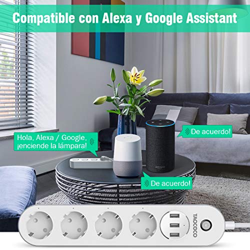 TAOCOCO-Regleta-inteligente-Smart-Power-Strip-con-4-zcalos-y-3-USB-Admite-control-por-vozControl-remotoTemporizador-para-la-aplicacinCompatible-con-Alexa-Google-Home-e-IFTTT-Multiplex-Smart
