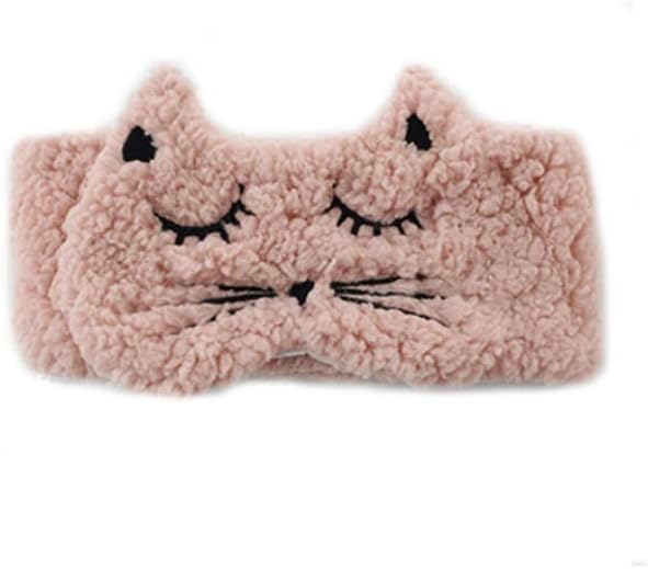 Face wash headband▏ Wash face lamb plush embroidered cat confinement headband▏ Velcro wide headband Headband hair band (Color : Pink)